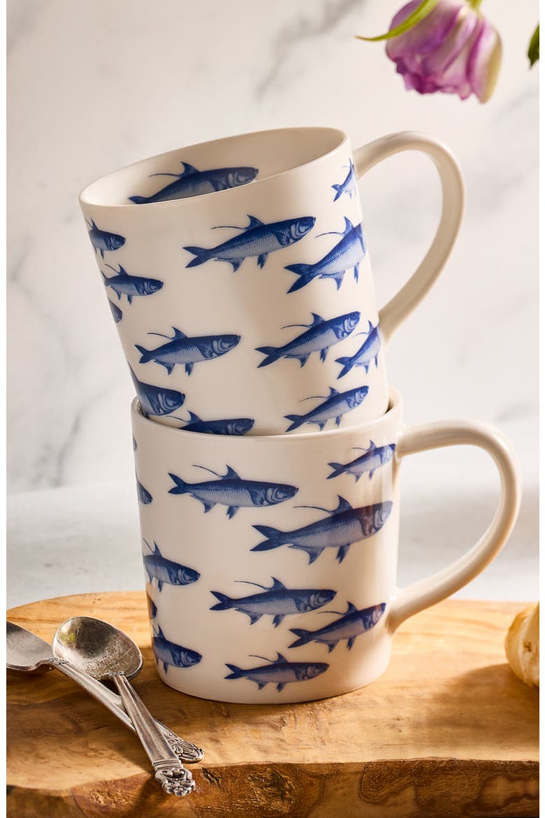 School of Fish Mug  - Porcelain - Set 4, Alternate, color, BLUE