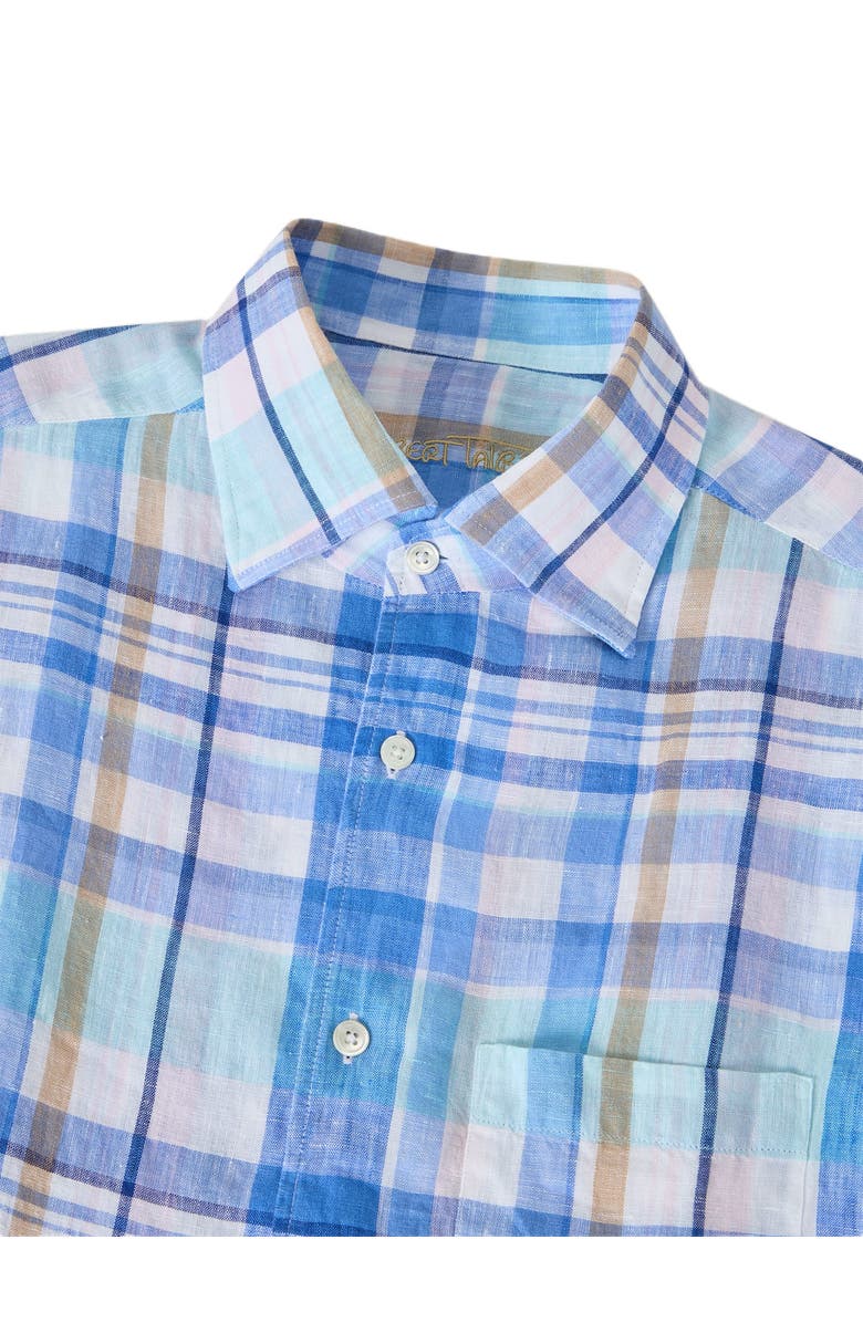 Robert Talbott Morgan Plaid Linen Short Sleeve Shirt, Alternate, color, Aqua Multi