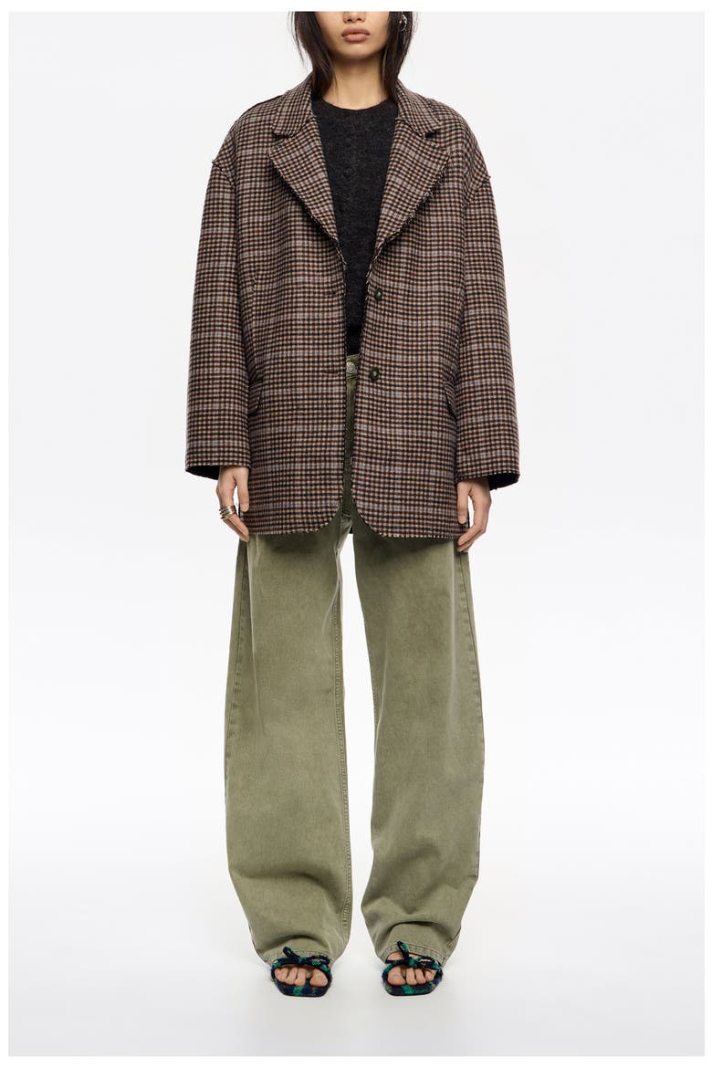 Checked Double-Face Raw Finish Coat, Main, color, BROWN