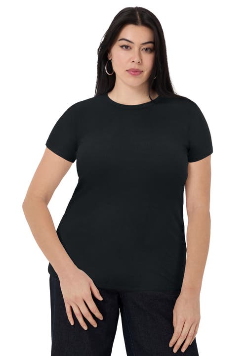 June + Vie Ribbed Crewneck Top In Black