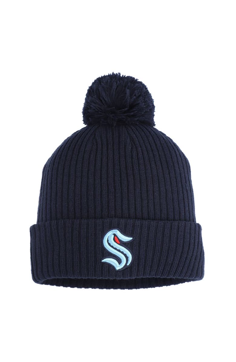 FANATICS Men's Fanatics Deep Sea Blue Seattle Kraken Cuffed Knit Hat with Pom, Main, color, Navy