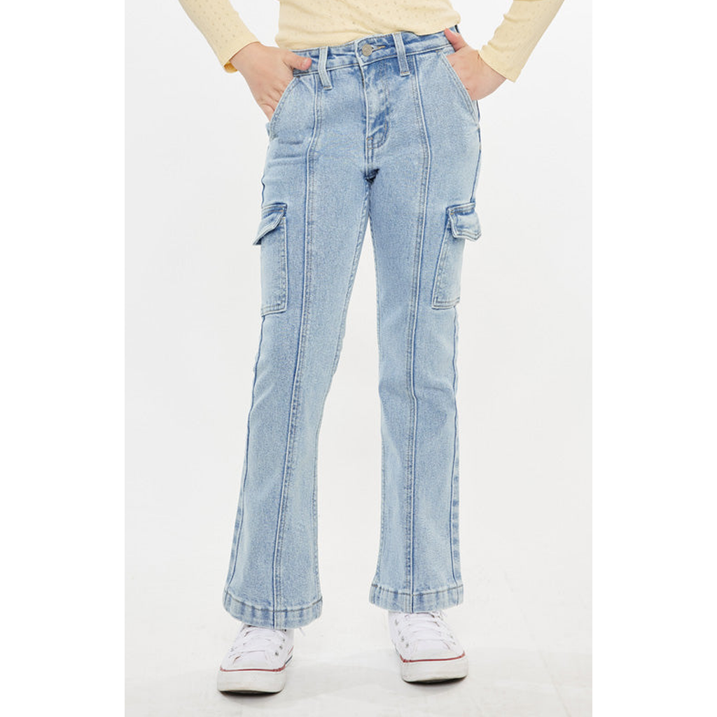 Kancan Kids' Gormani High Rise Cargo Flare Jeans In Multi
