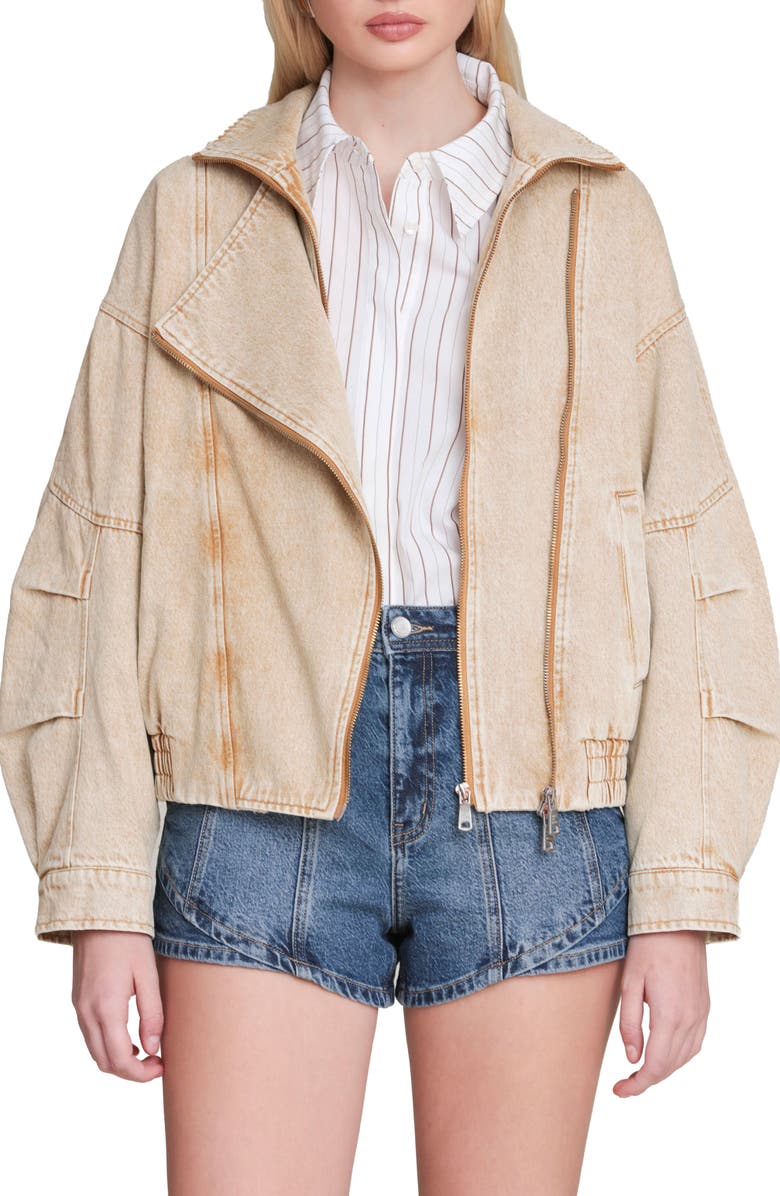 Avec Les Filles Denim Bomber Jacket, Alternate, color, Washed Khaki