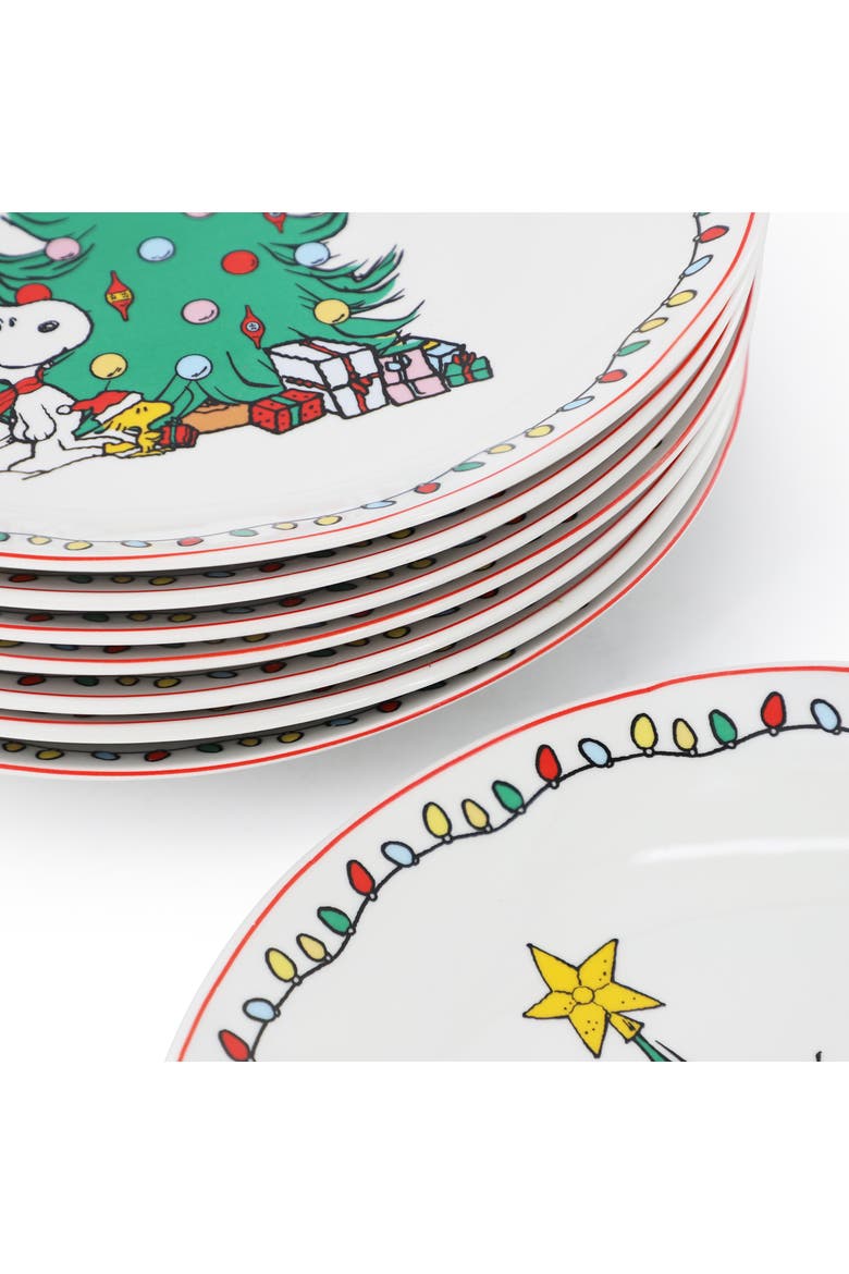 Xmas 8 Piece 10.5 Inch Round Stoneware Dinner Plate Set, Alternate, color, White