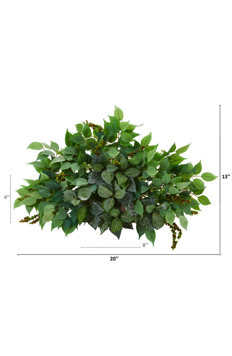 NEARLY NATURAL 20-in Mixed Ficus and Fittonia Artificial Ledge Plant, Alternate, color, Green