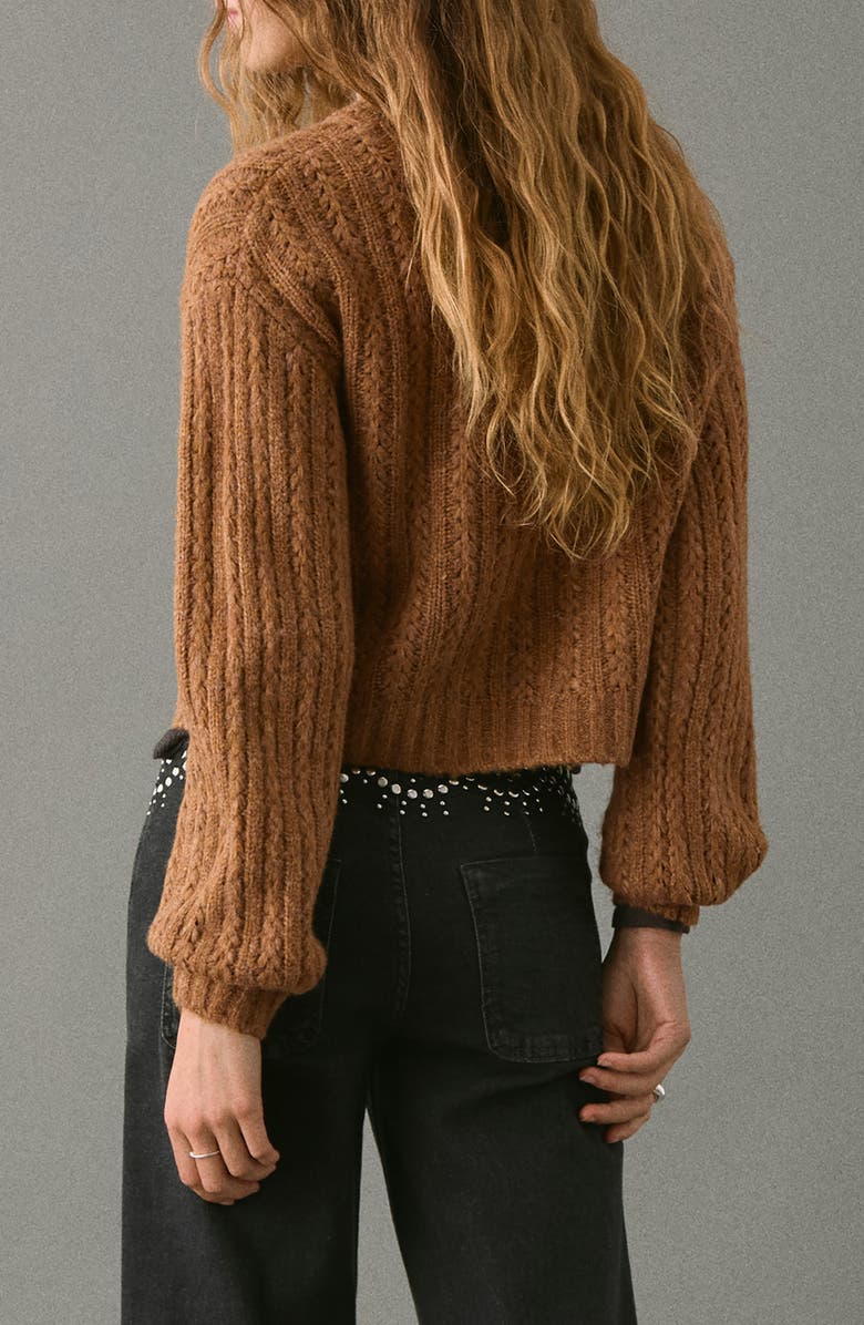 MANGO TEEN Chunky Crop Sweater, Alternate, color, Caramel