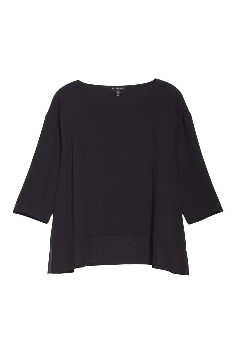 Chiffon Hem Silk Top, Alternate, color, BLACK