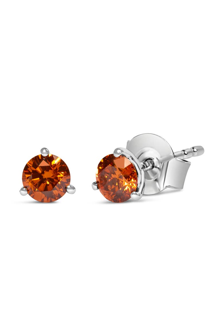 14K White Gold 1/2 Ct Lab-Grown Orange Diamond 3-Prong Martini Stud Earrings, Alternate, color, Orange Diamond