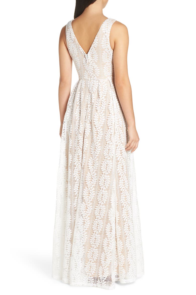 Eliana Lace V-Neck Gown, Alternate, color, WHITE/ NUDE