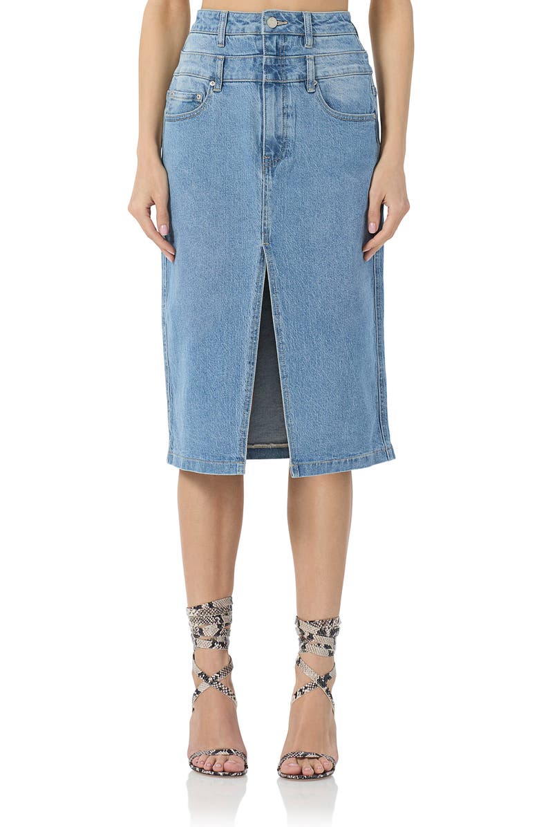 AFRM Maison Double Waist Denim Skirt, Main, color,