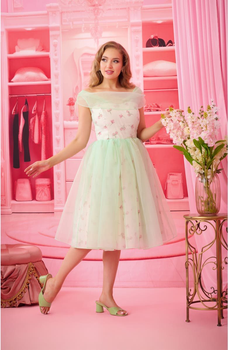 Unique Vintage 1960s Modern Art Swing Dress, Alternate, color, Green Floral