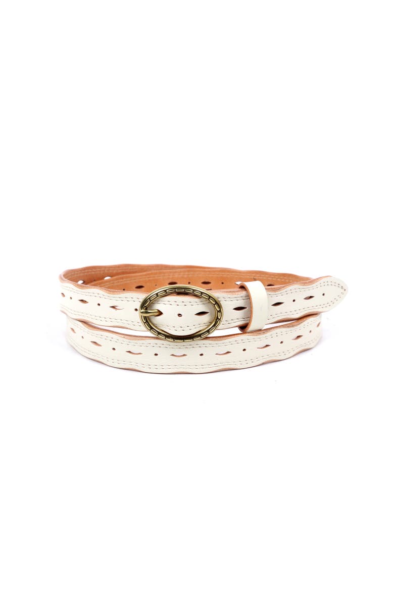 Vintage Genuine Leather Perforated Classic Detail Belt, Main, color, White