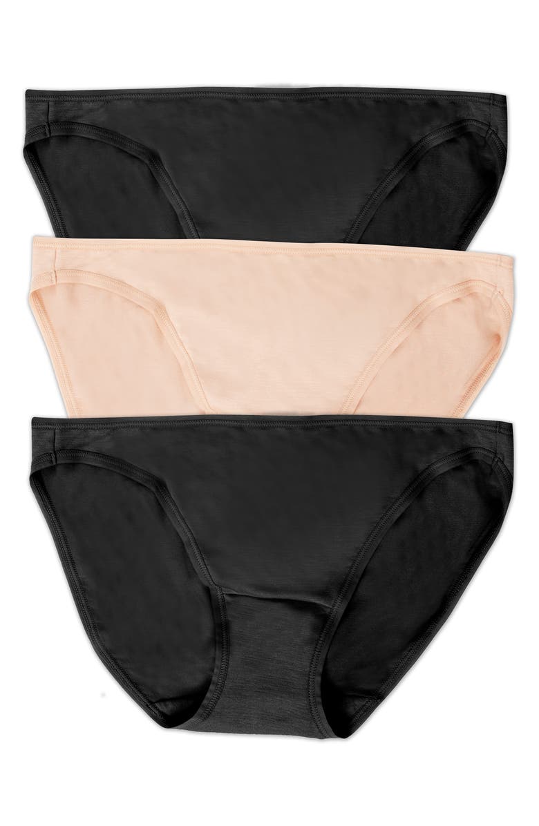 Felina Assorted 3-Pack So Smooth Low Rise Bikinis, Alternate, color, Bare/ Black