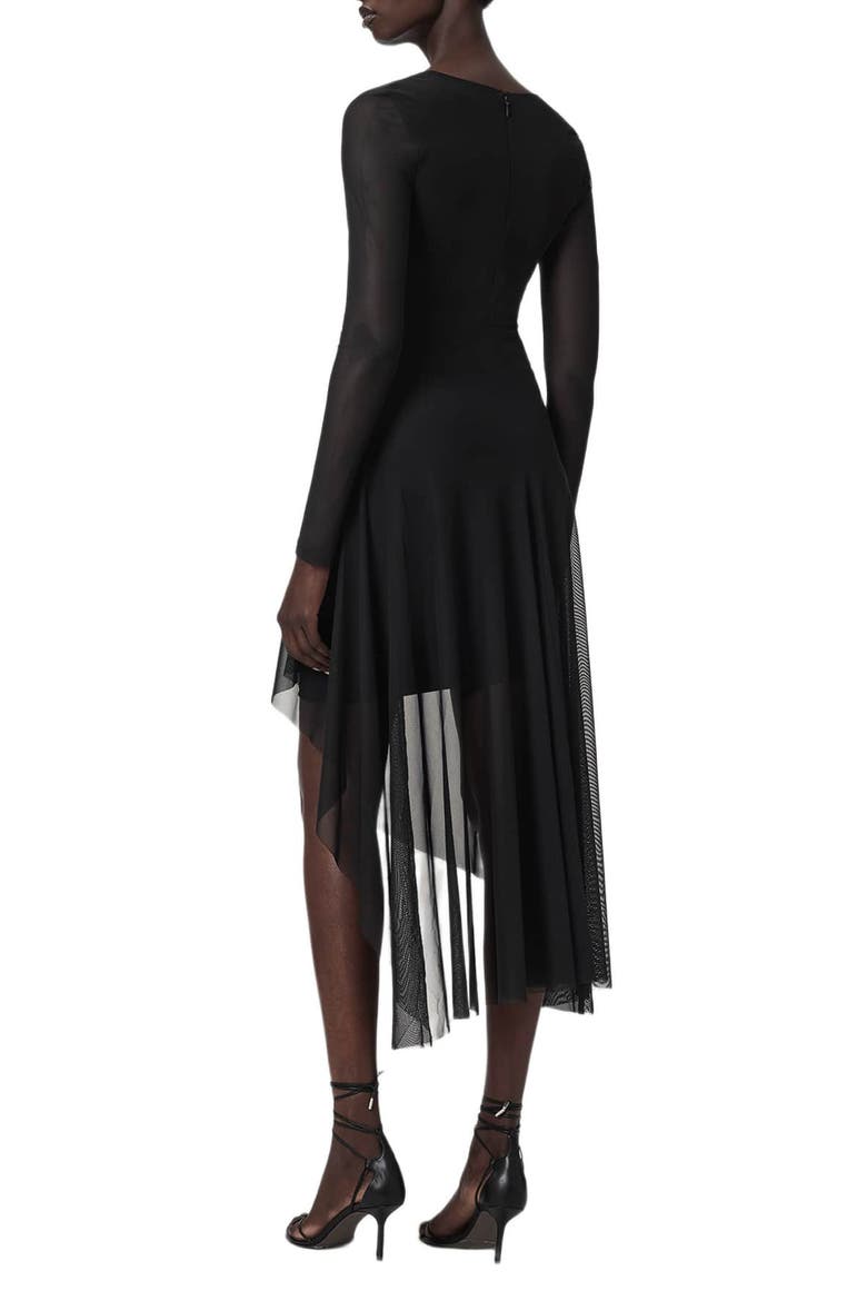 Loria Draped Cowl Neck Handkerchief Hem Dress, Alternate, color, BLACK