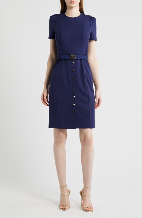 Belted Cool Crepe Sheath Dress