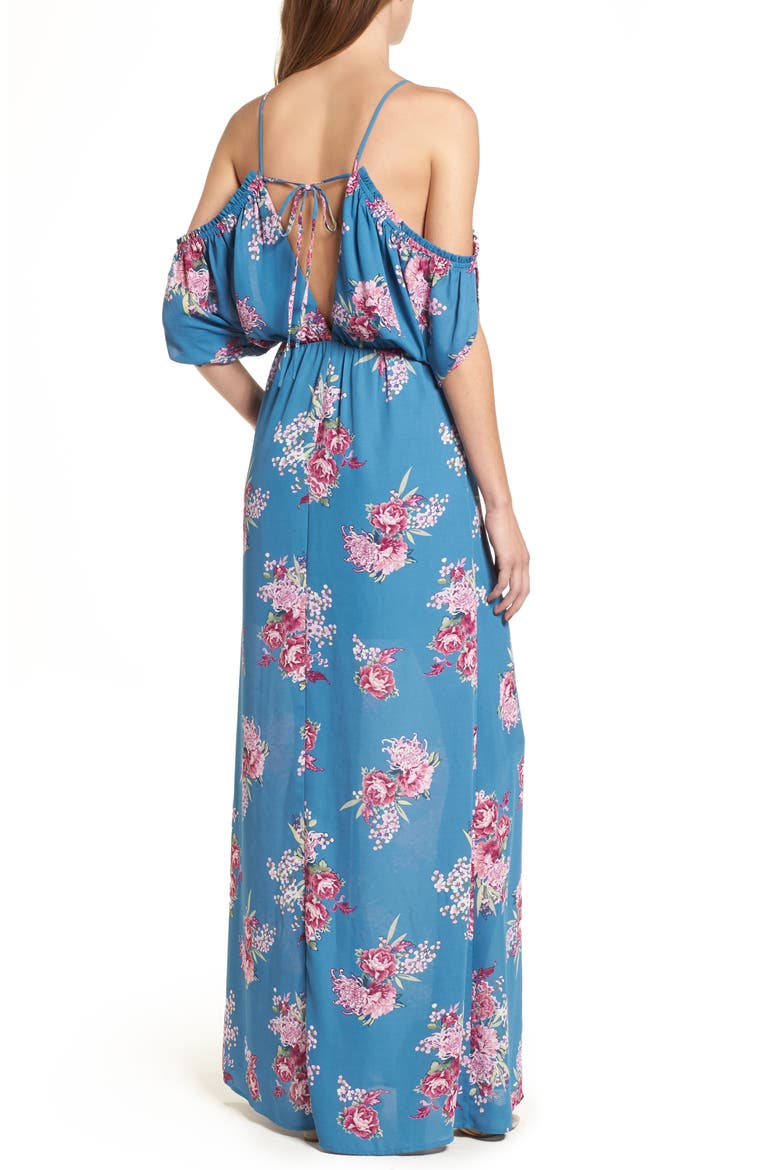 Cold Shoulder Maxi Dress, Alternate, color, TEAL FLORAL