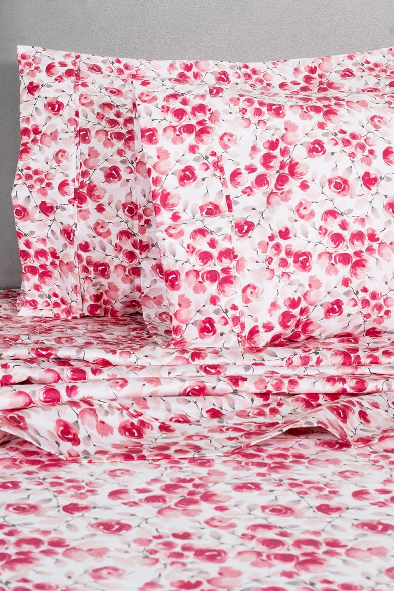 Red Queen 400 Thread Count Cotton Poppy Sheet 4-Piece Set, Alternate, color, RED