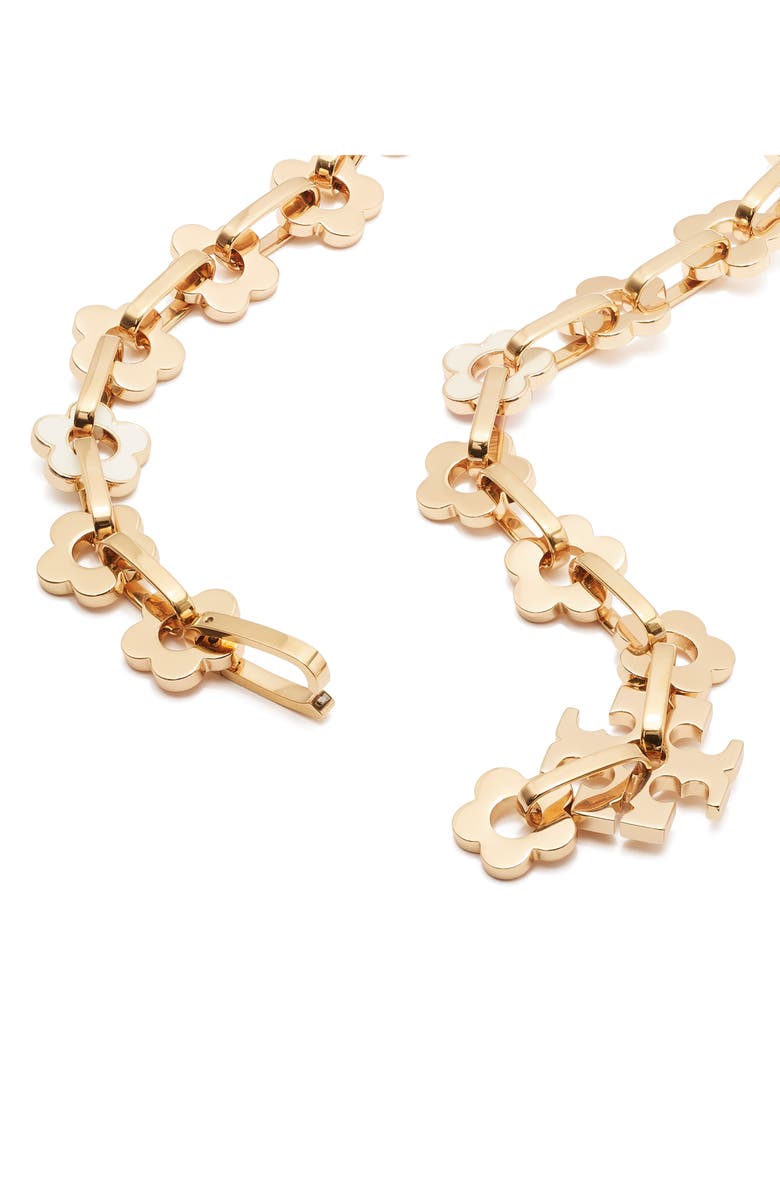Tory Burch Forget Me Not Flower Chain Link Necklace, Alternate, color, Tory Gold / New Ivory