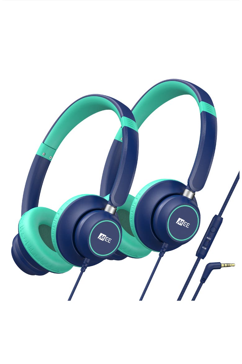 KidJamz KJ45 (2 Pack) 3.5mm Safe Listening Headphones for Kids w/ Inline Microphone, Main, color, Blue