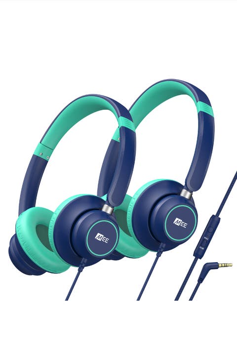 KidJamz KJ45 (2 Pack) 3.5mm Safe Listening Headphones for Kids w/ Inline Microphone