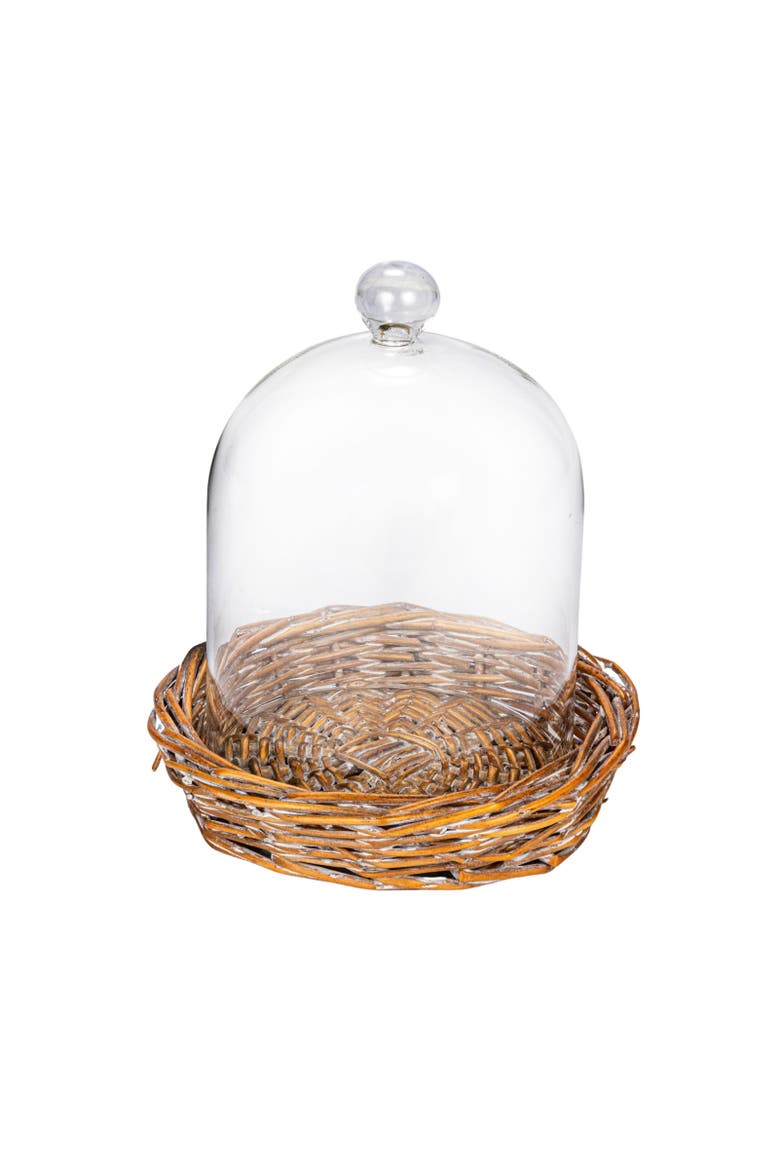 Round Glass Cloche with Woven Willow Base, Clear, Main, color, Natural