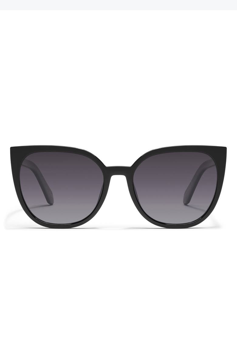 QUAY Staycation 57mm Polarized Cat Eye Sunglasses, Main, color, Black/ Smoke Polarized