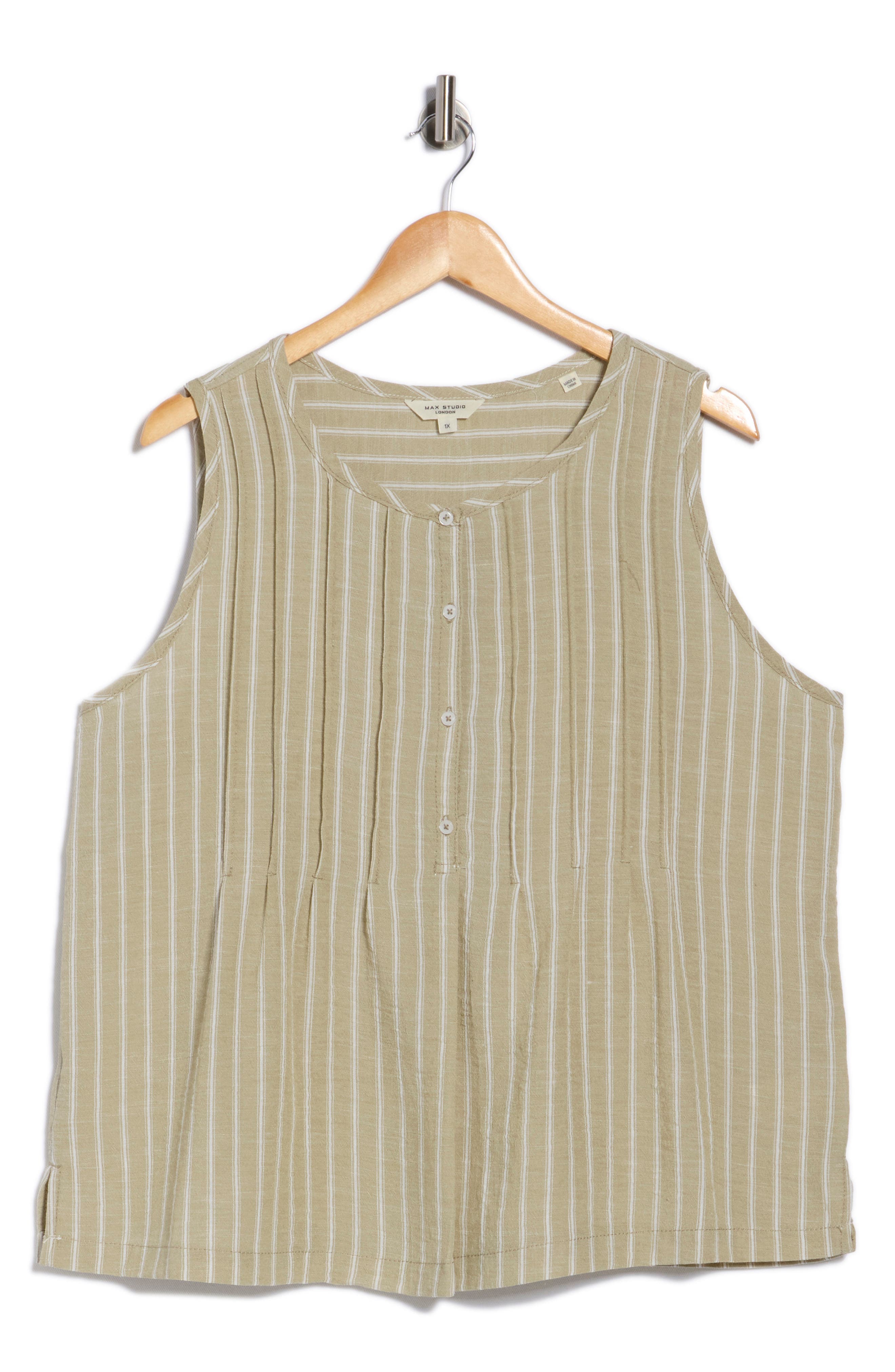 MAX STUDIO Stripe Pintucked Sleeveless Top