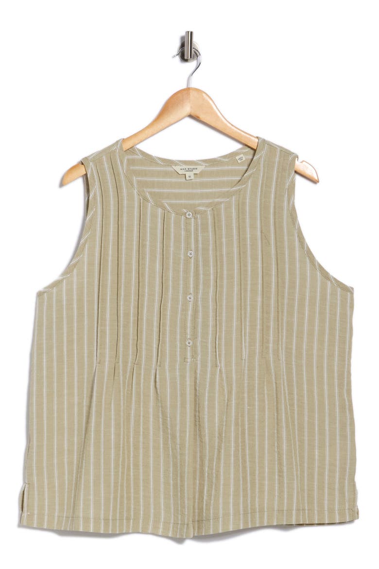 Stripe Pintucked Sleeveless Top, Alternate, color, SAGE/ WHITE STRIPE