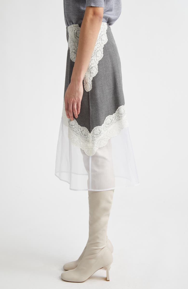 Jil Sander Lace Trim Wool Canvas & Organza Skirt, Alternate, color, Volcanic Glass