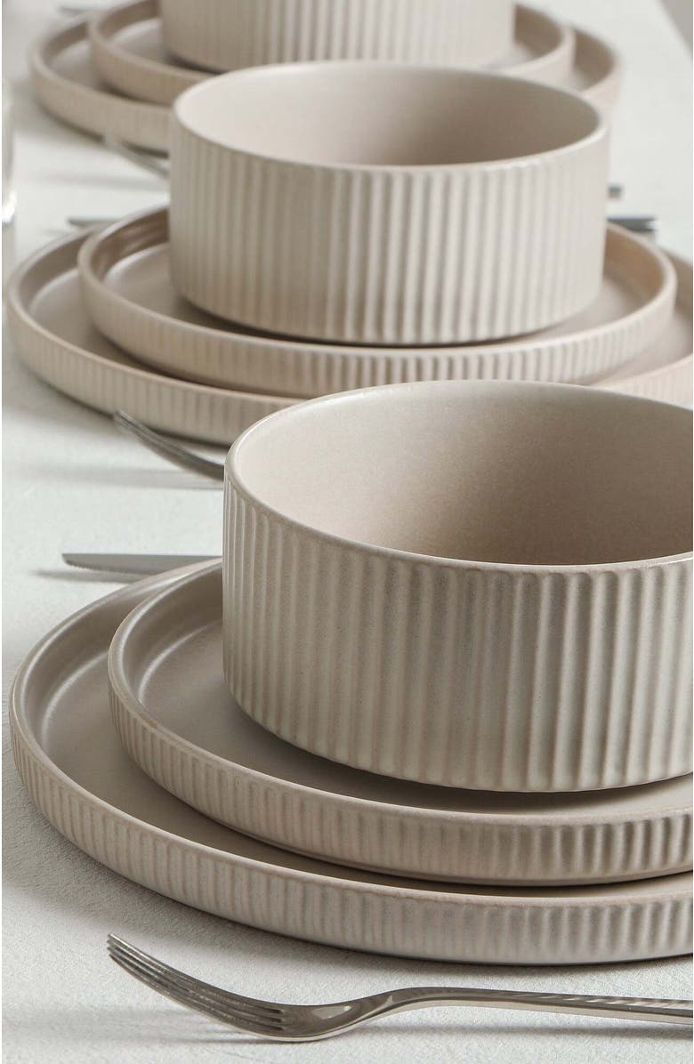 Stone Lain Haven Stoneware 16-Piece Dinnerare Set with Glasses, Alternate, color, Beige