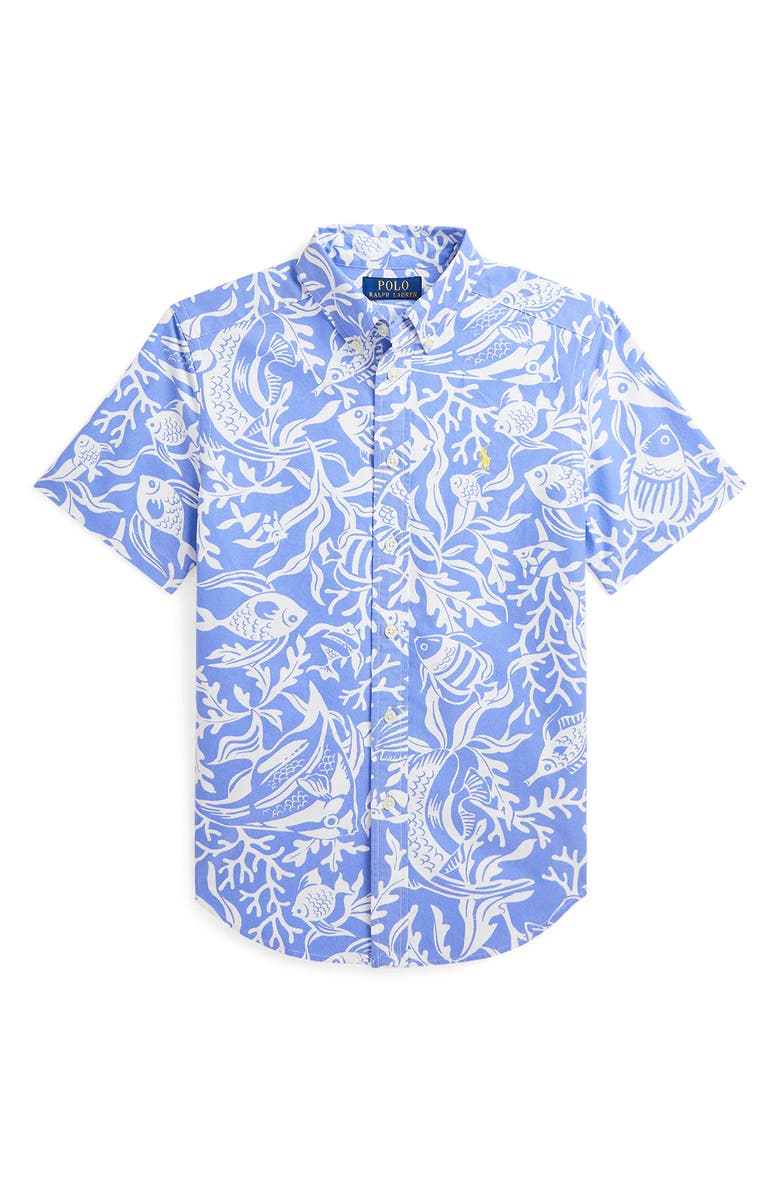 Polo Ralph Lauren Kids' Tropical Fish Print Short Sleeve Cotton Button-Down Shirt, Main, color,