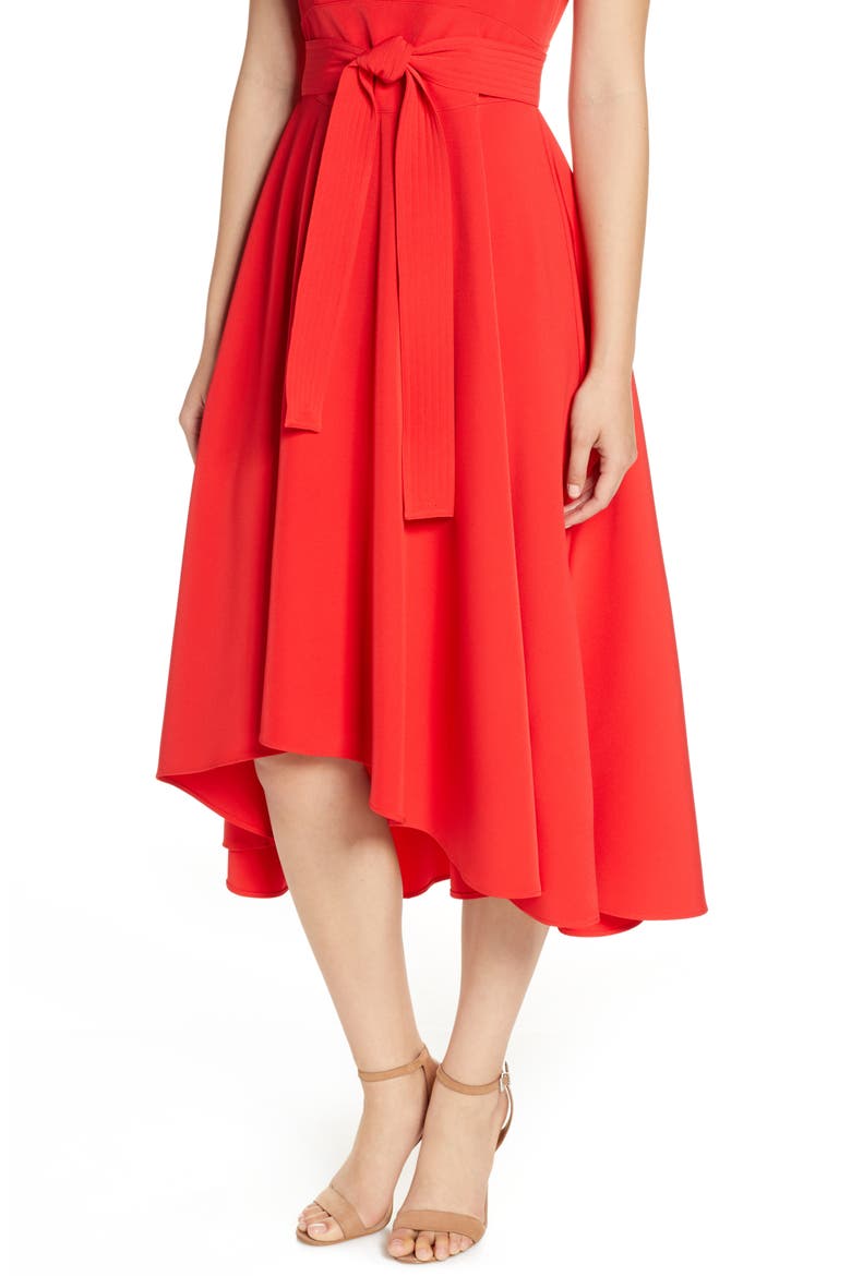 Crepe Asymmetrical Midi Dress, Alternate, color, RED