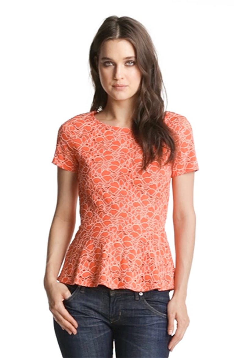 Lace Peplum Top, Alternate, color, TROPIC