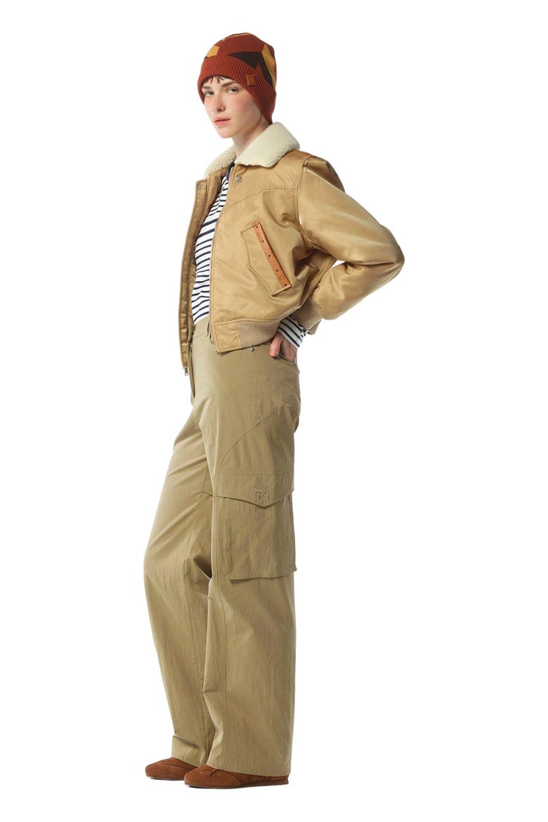 Aviator Jacket in Shearling and ECONYL®, Alternate, color, Beige
