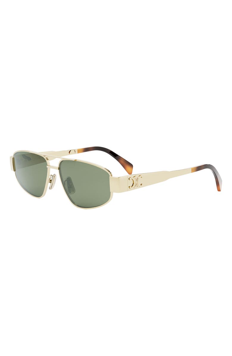 CELINE Triomphe 57mm Pilot Sunglasses, Alternate, color, Shiny Endura Gold / Green