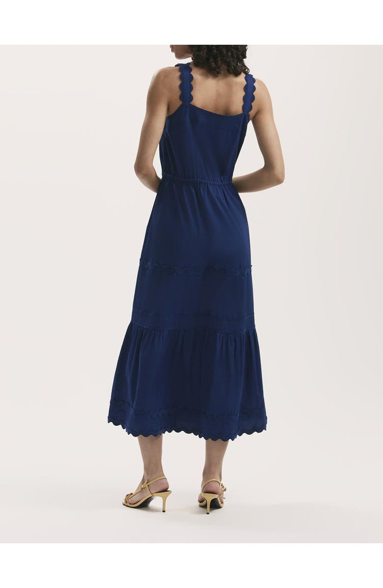 Finery London Hallie Cotton Ric Rac Detail Midi Dress, Alternate, color, Indigo