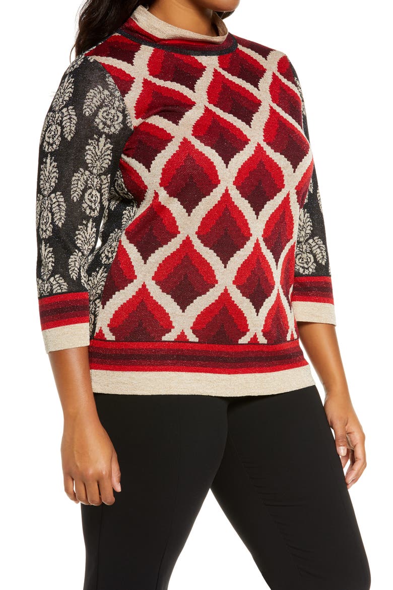 Audrey Jacquard Sweater, Alternate, color, BORDEAUX