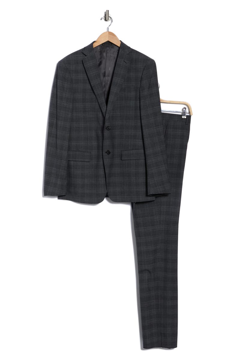 John Varvatos Star USA Plaid Wool Blend Suit, Alternate, color, Charcoal