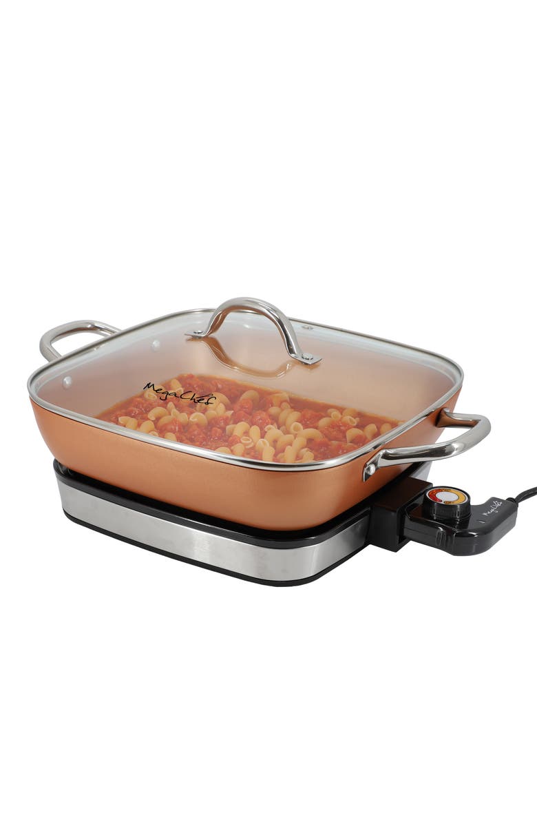 Megachef 11.81 Inch Electric Fry Pan with Copper Coating, Main, color, Black