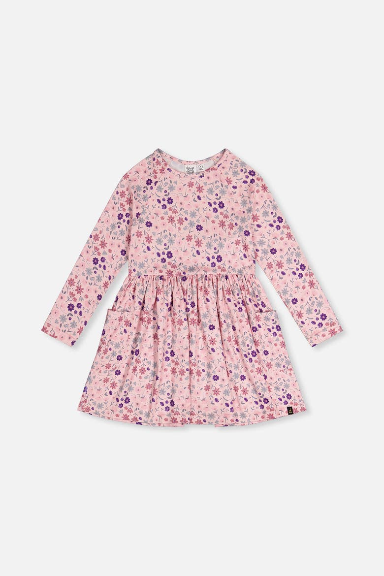 Daisies Long Raglan Sleeve Dress with Patch Pockets, Main, color, Pink Daisies Print