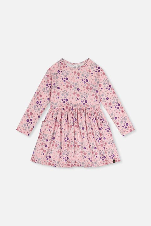 Daisies Long Raglan Sleeve Dress with Patch Pockets