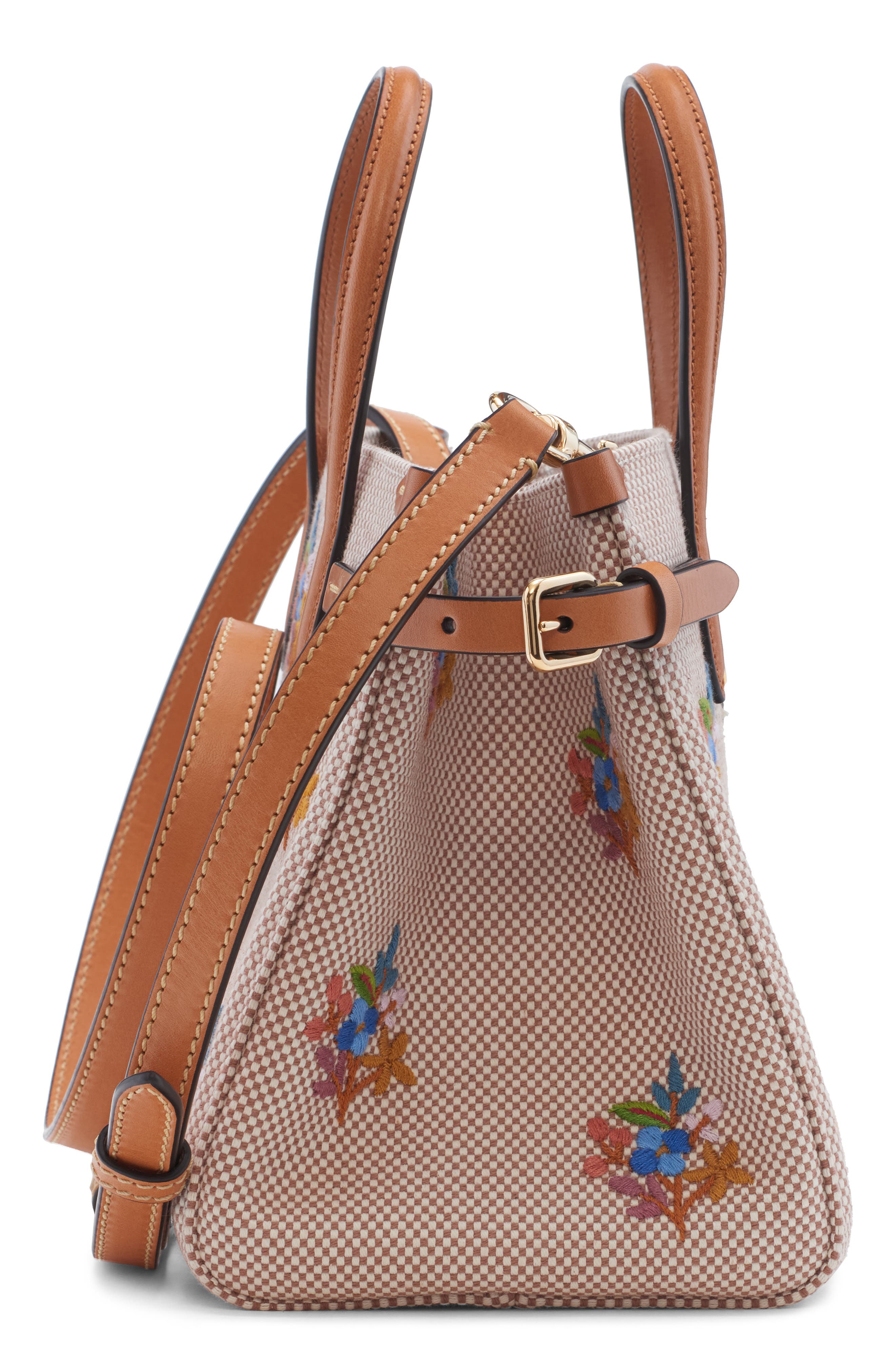 Valentino Garavani Small Antibes Flower Embroidered Canvas Tote, Alternate, color, Tobacco
