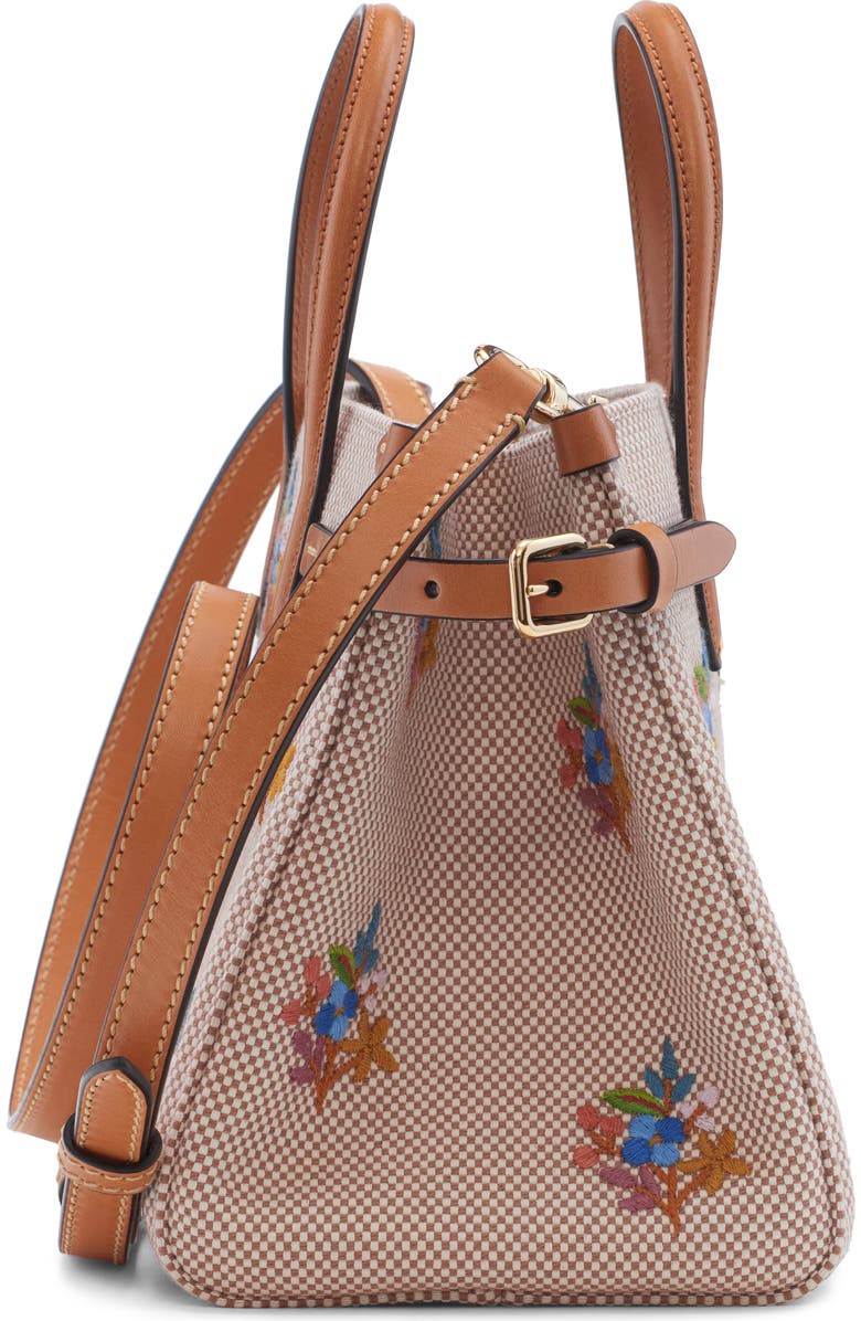 Valentino Garavani Small Antibes Flower Embroidered Canvas Tote, Alternate, color, Tobacco