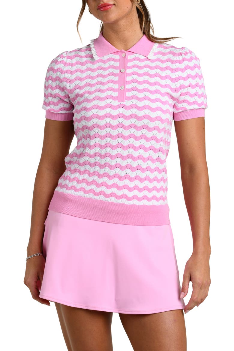Wavy Pointelle Polo, Main, color, STRAWBERRY