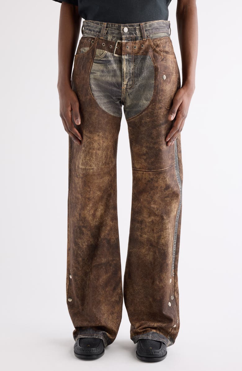 Acne Studios Regular Fit Chaps Trompe l'Oeil Jeans, Main, color, Blue/ Brown