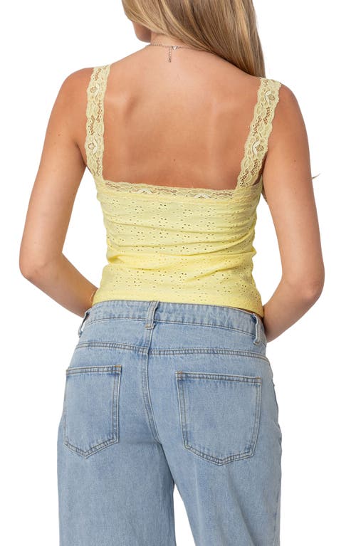 Edikted Virginia Lace Trim Eyelet Tank Top In Yellow