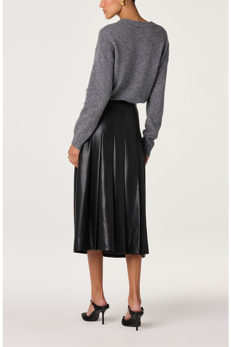 Gloriana Pleated Faux Leather Midi Skirt, Alternate, color, BLACK