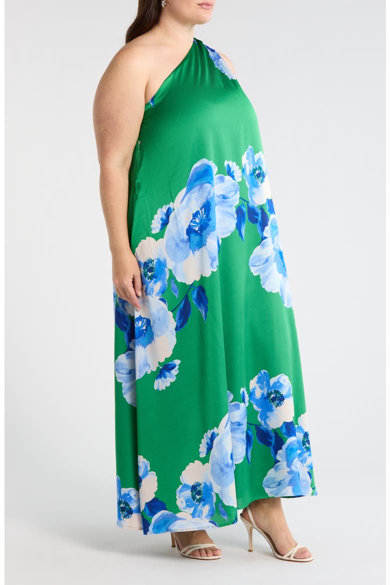 Glena Floral One Shoulder Maxi Dress, Alternate, color, GREEN-BLUES