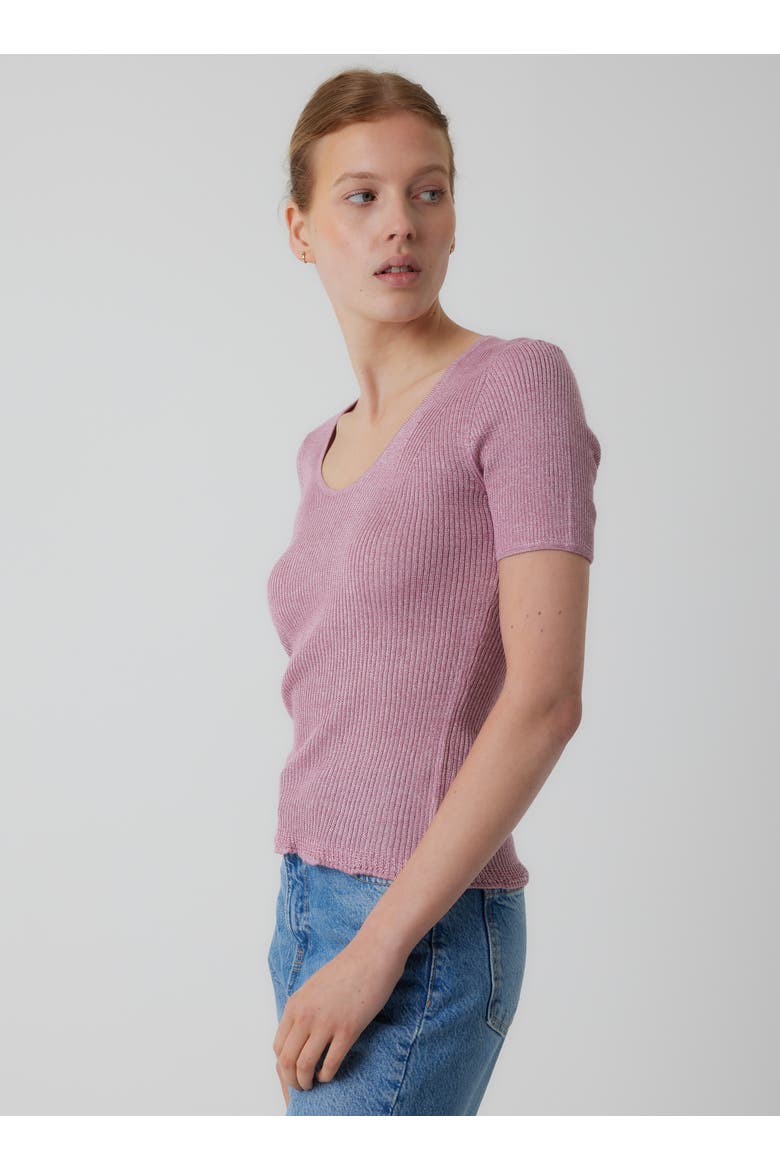 Viscose Metallic Rib Short Sleeve Scoopneck, Alternate, color, BOISDEROSE