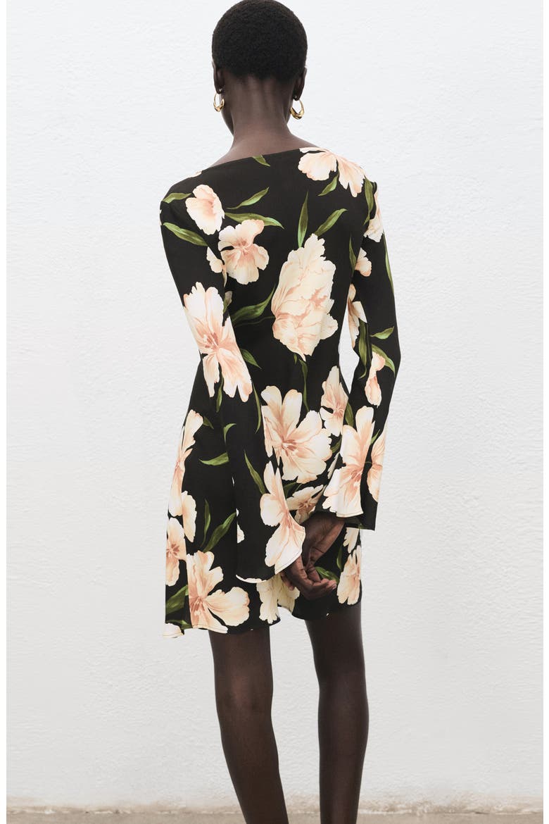Floral Long Sleeve Minidress, Alternate, color, BLACK